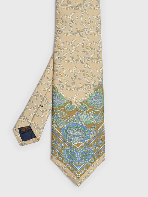 Men's green and blue floral Botanical pattern Silk Tie flat