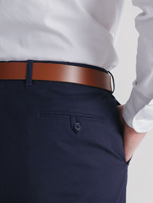 Navy Blue Flat Front Chinos | Peter Christian