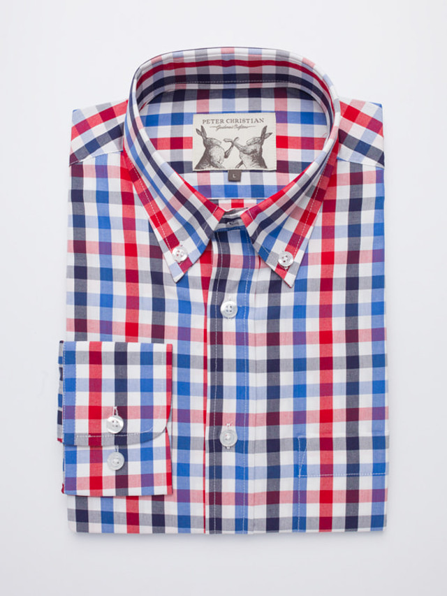 Gold Button Down Colorful Tattersall Check Cotton Shirt | Peter