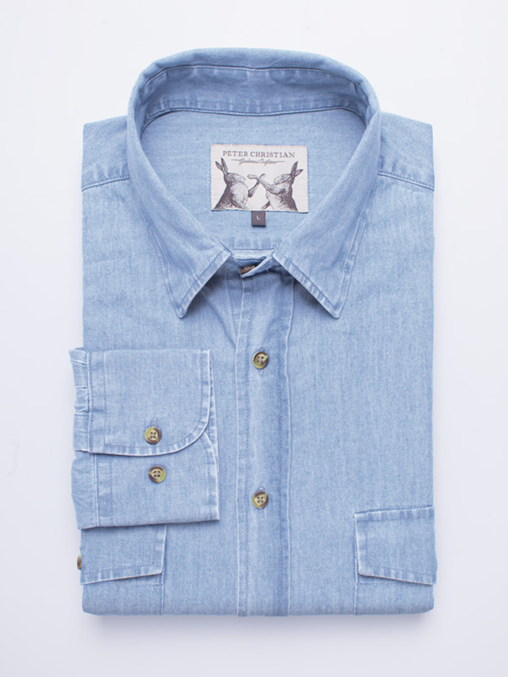 Washed Denim Long Sleeve Denim Shirt | Peter Christian
