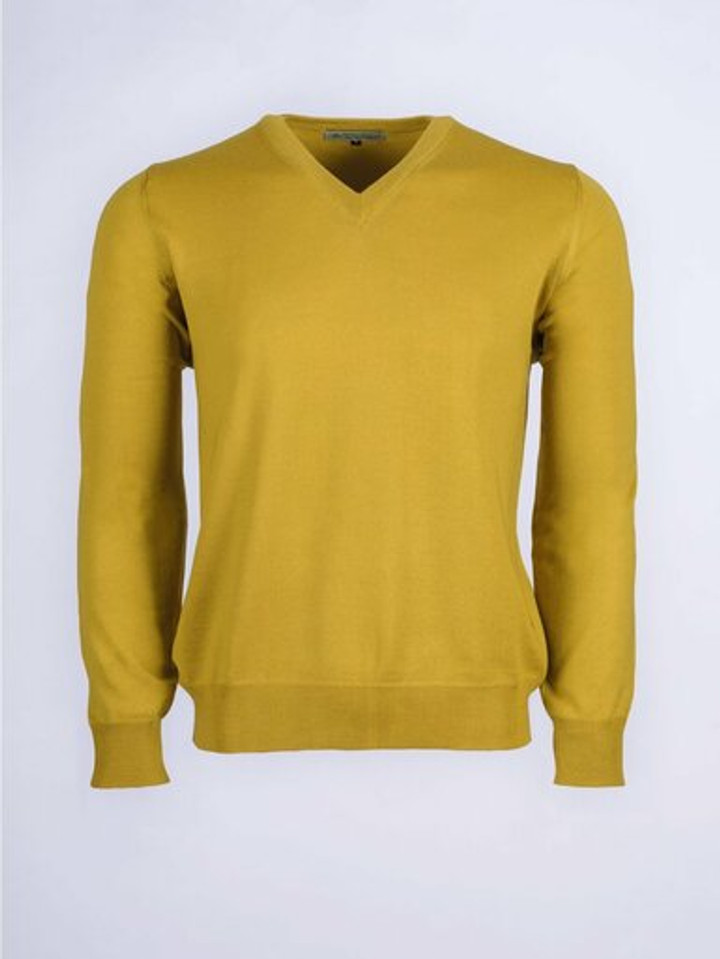 【送料&関税込】Golden Wool Sweater Gold Yellow Merino V-Neck Sweater | Peter Christian