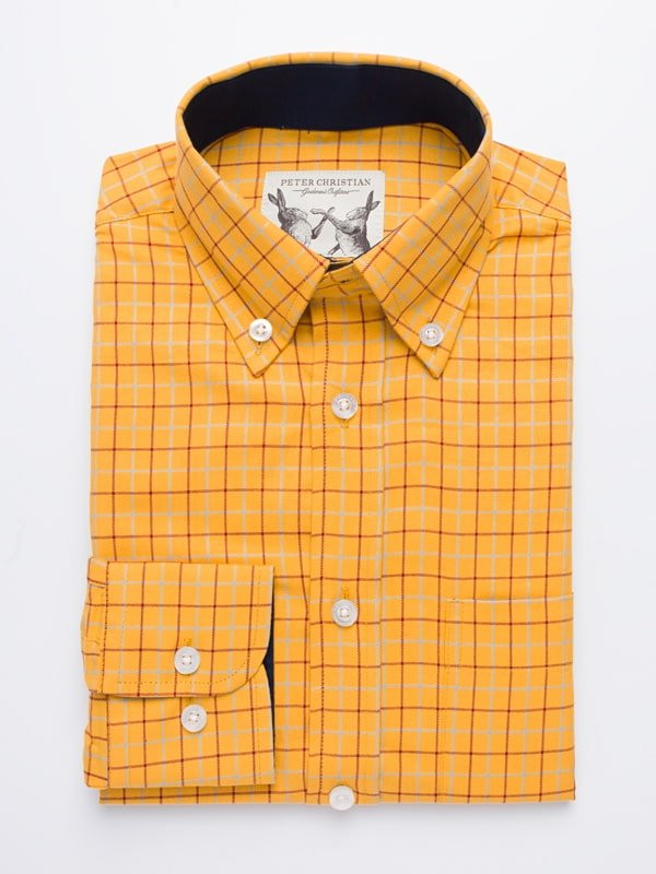 Gold Button Down Colorful Tattersall Check Cotton Shirt | Peter