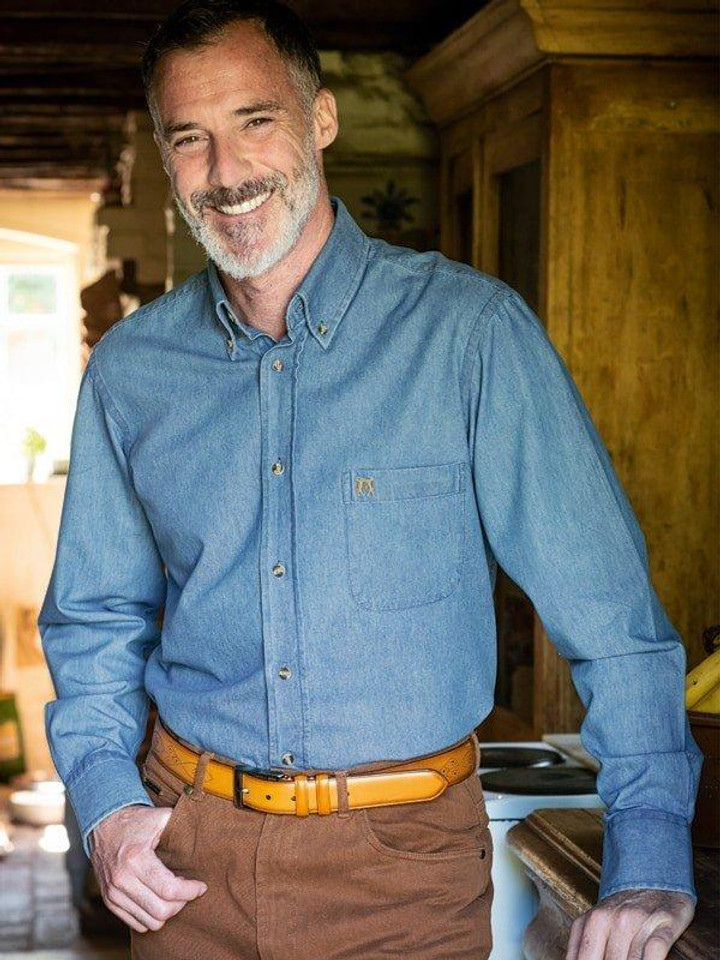Washed Denim Long Sleeve Denim Shirt | Peter Christian