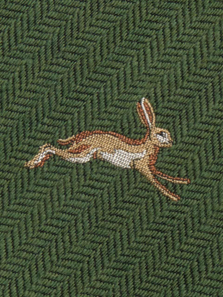 Mens Forest Green Leaping Hare Tie Closeup