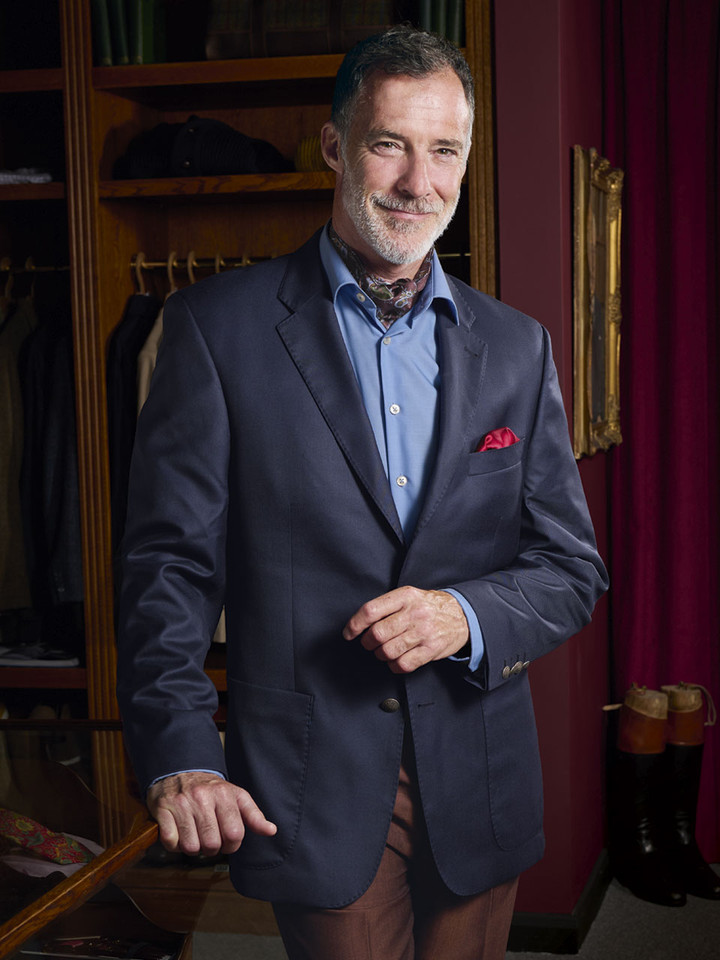 Men's Navy Blue Commodore Luxury Wool Blazer On Model