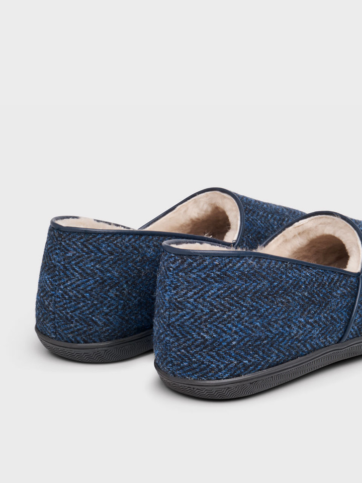 Men's Draper Blue Check Harris Tweed® Sheepskin Slippers Heels