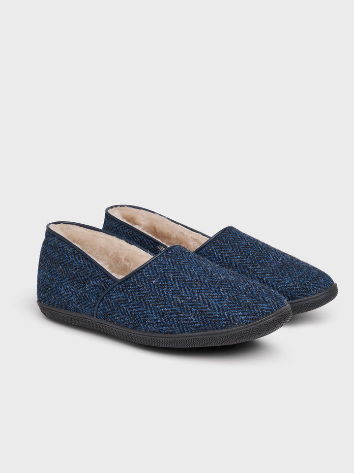 Men's Draper Blue Check Harris Tweed® Sheepskin Slippers