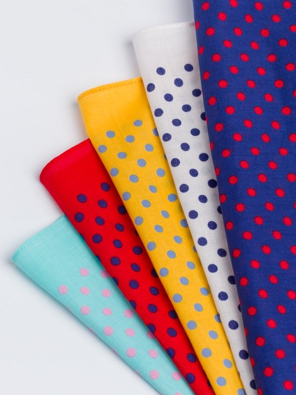 5 Pack Dotty Handkerchiefs Close Up