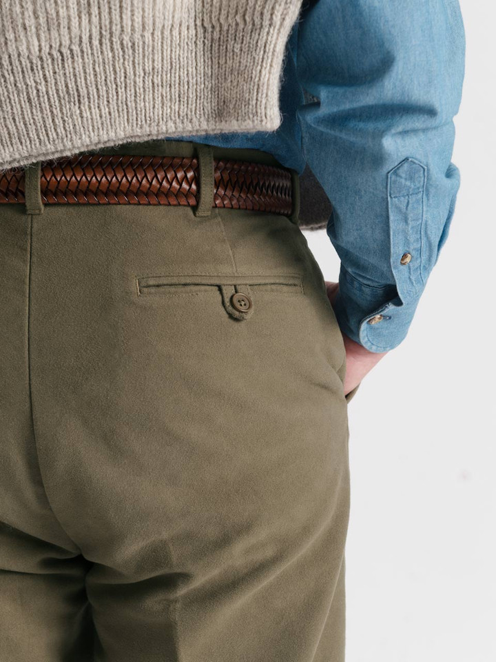 Men's Loden Green Moleskin Pants Buttoned Products