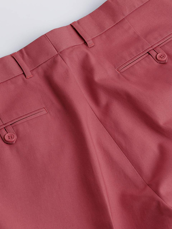 Close Up of Mens Brick Red Flat Front Chinos Back