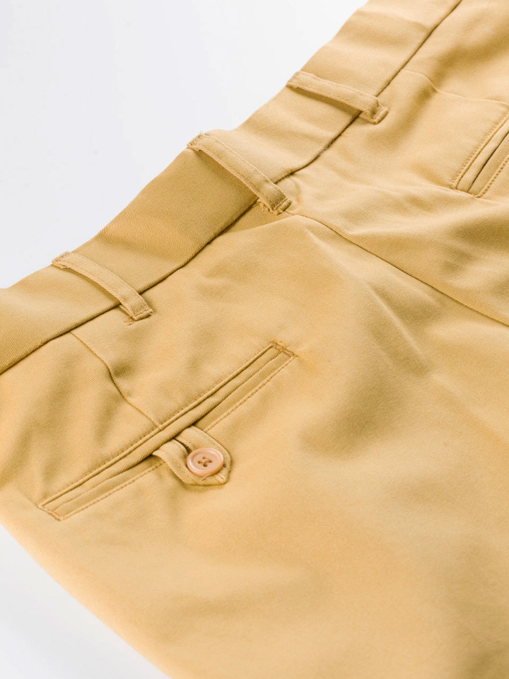 Close Up of Mens Mustard Yellow Flat Front Chinos Rear Pocket
