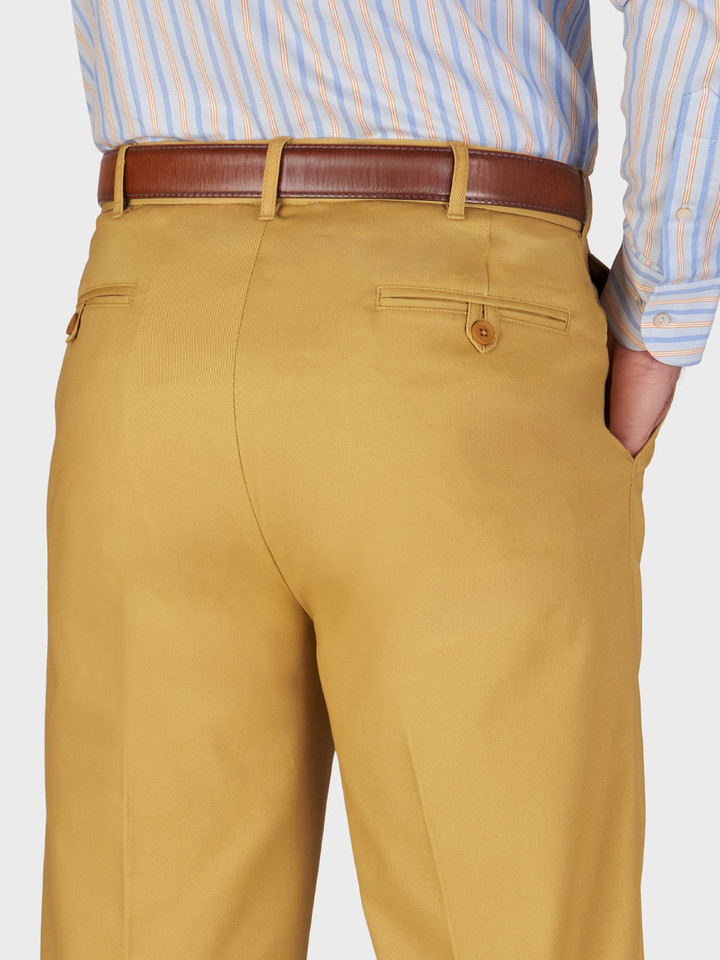 Mens Mustard Yellow Flat Front Chinos on Model Back