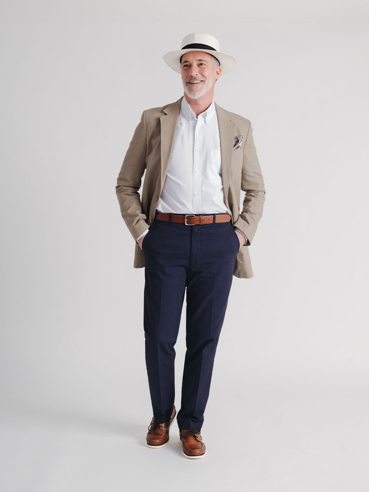 Men's Navy Blue Flat Front Chino Pants