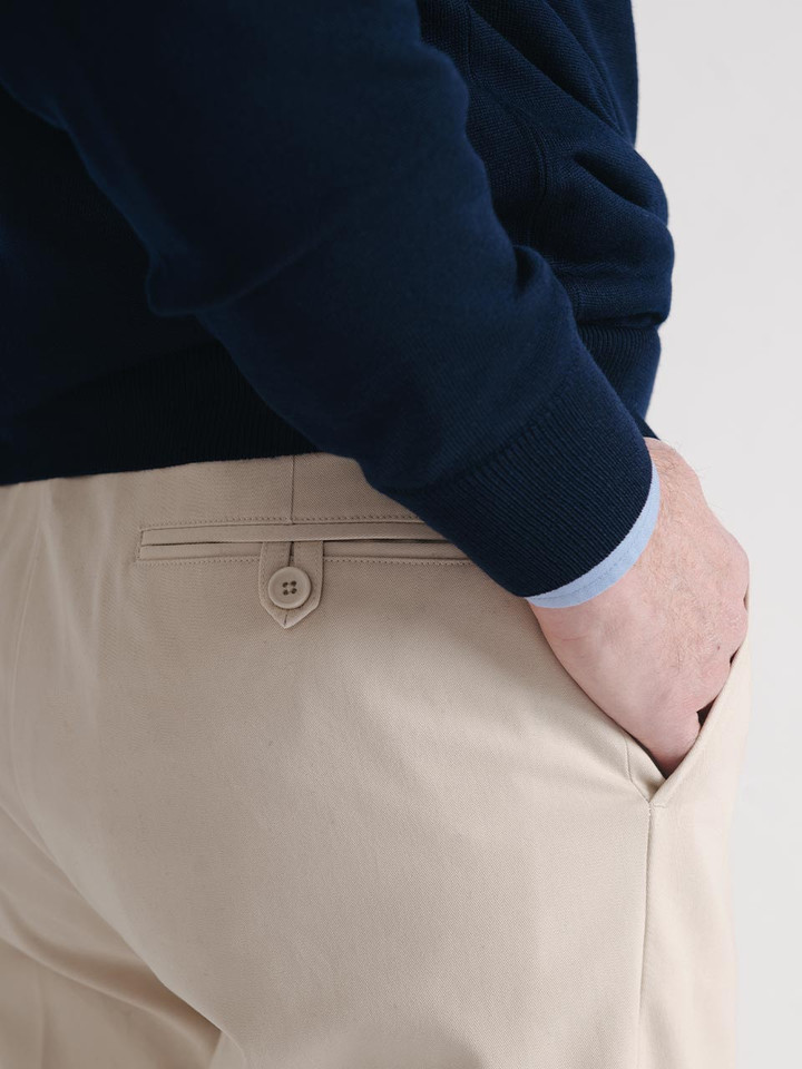 Men's Stone White Flat Front Chino Pants Rear Pocket