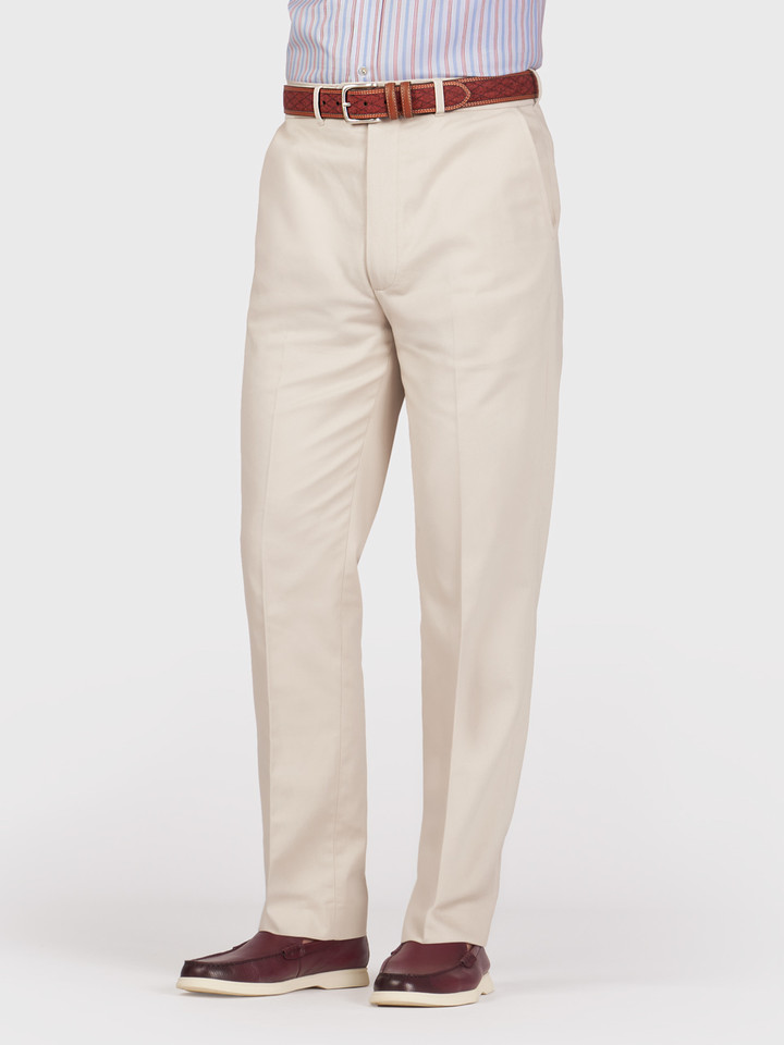 Men's Stone White Flat Front Chino Pants on Model