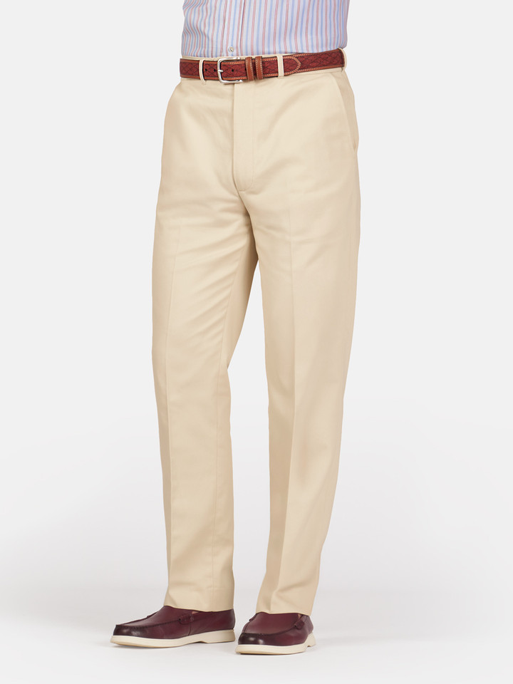 Men's Stone Flat Front Chino Pants on Model