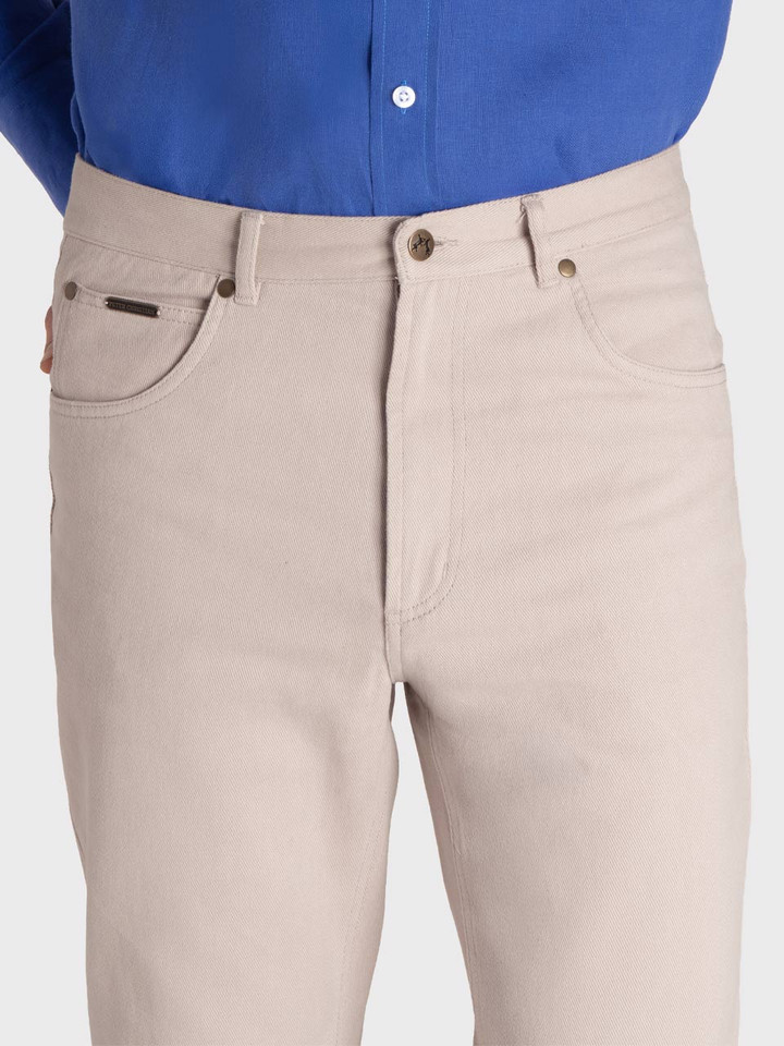 Men's Stone Cream Drill Jeans on Model