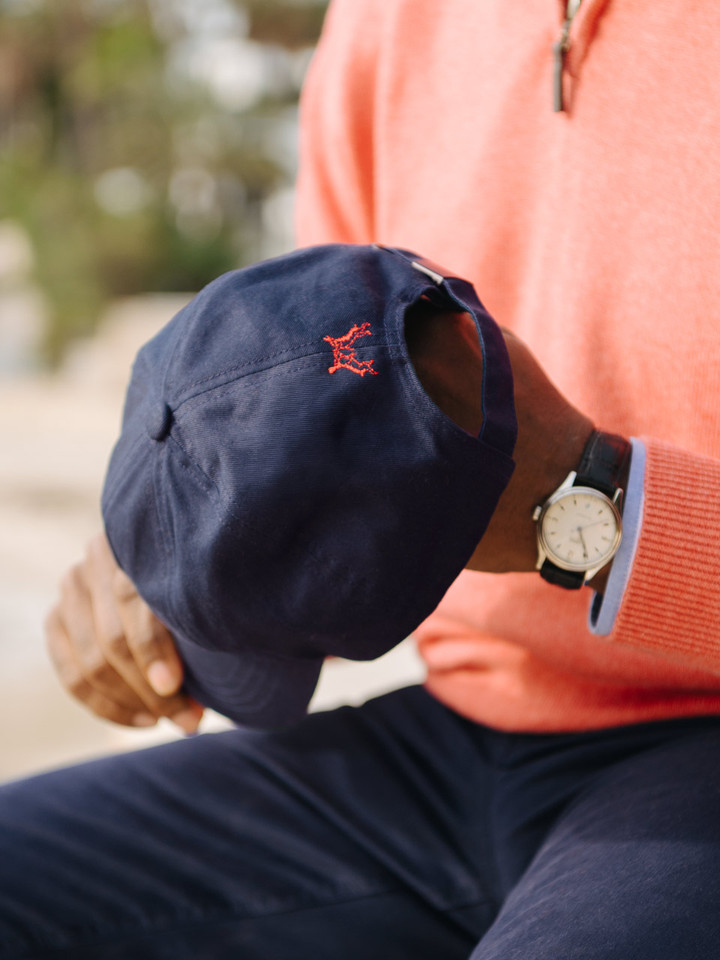 Mens Navy Cotton Baseball Cap on Model