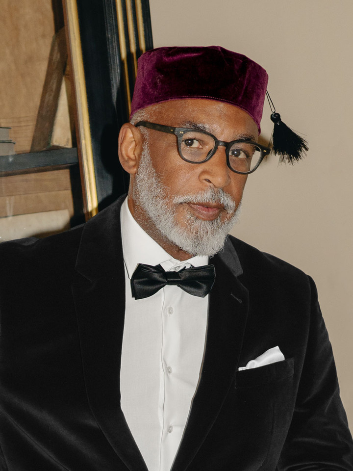 Burgundy Smoking Cap on Model