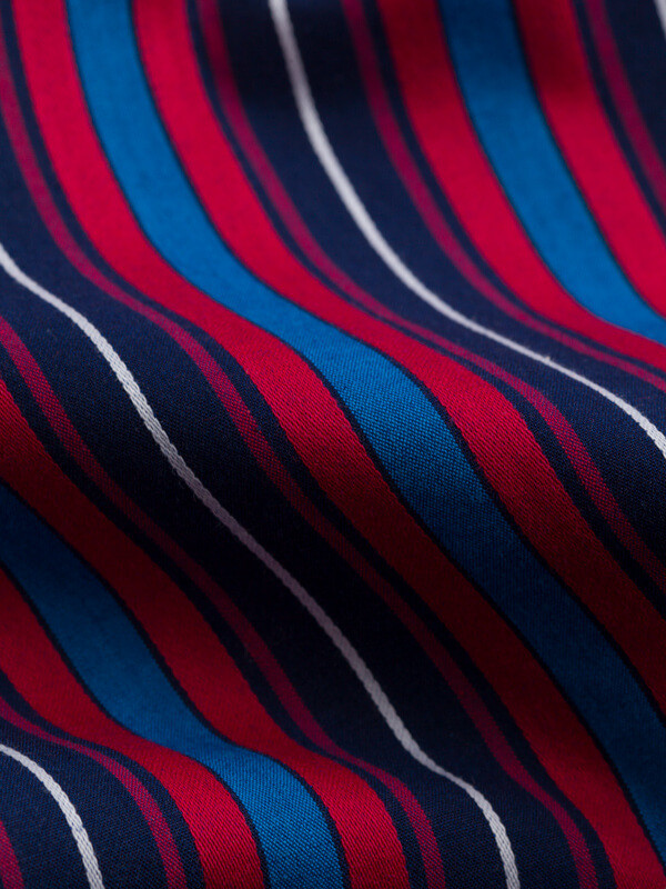 Fabric detail of Navy & Red Cotton Club Stripe Pajamas