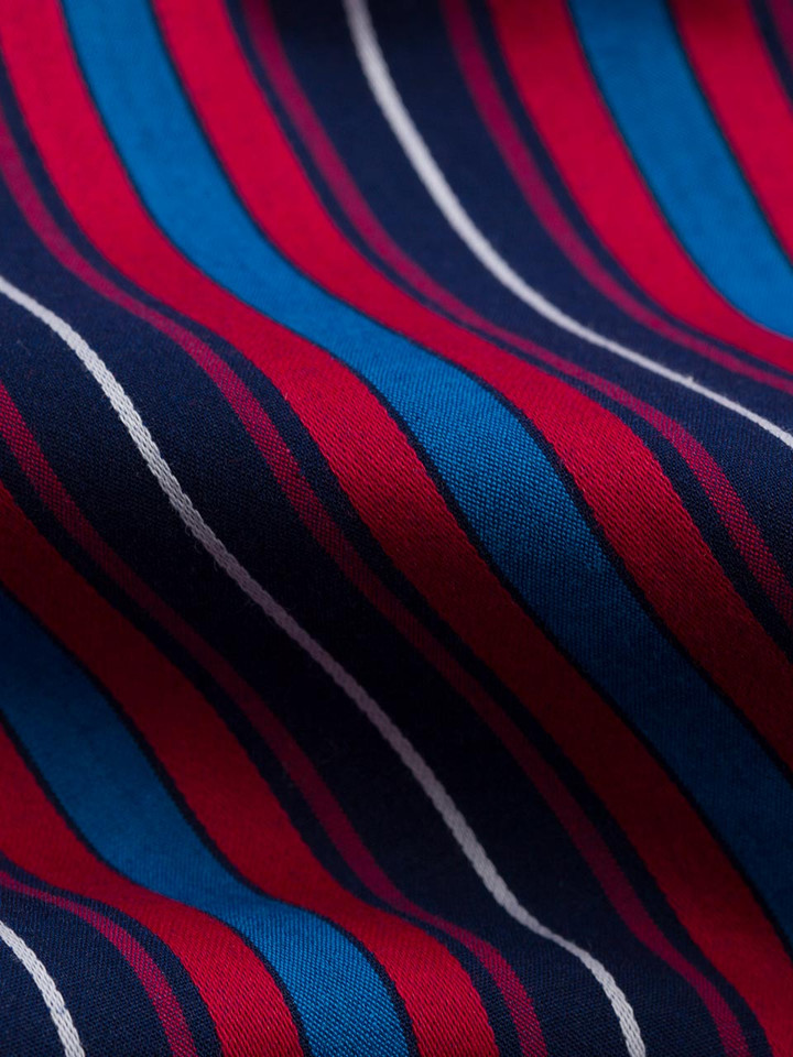 Mens Navy & Red Cotton Club Stripe Pajamas Fabric
