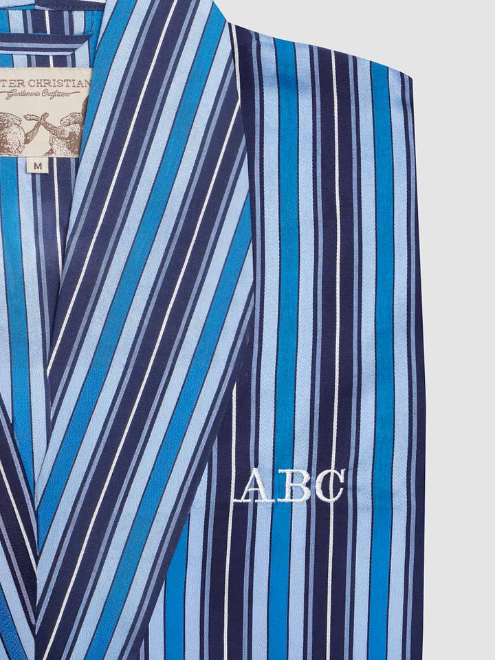 Navy & Blue Cotton Club Stripe Dressing Gown Monogramming