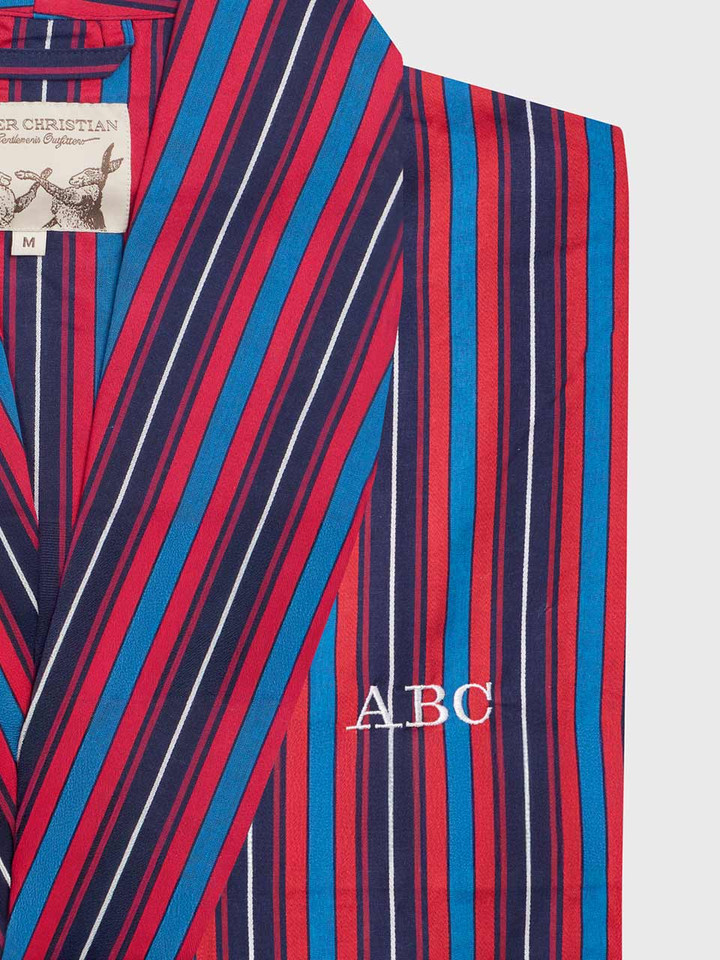Navy & Red Cotton Club Stripe Dressing Gown Monogramming