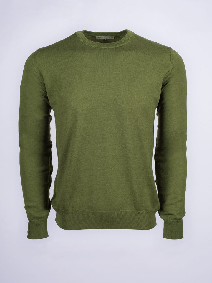 Men's Leaf Green 100% Merino Wool Crew Neck Sweater