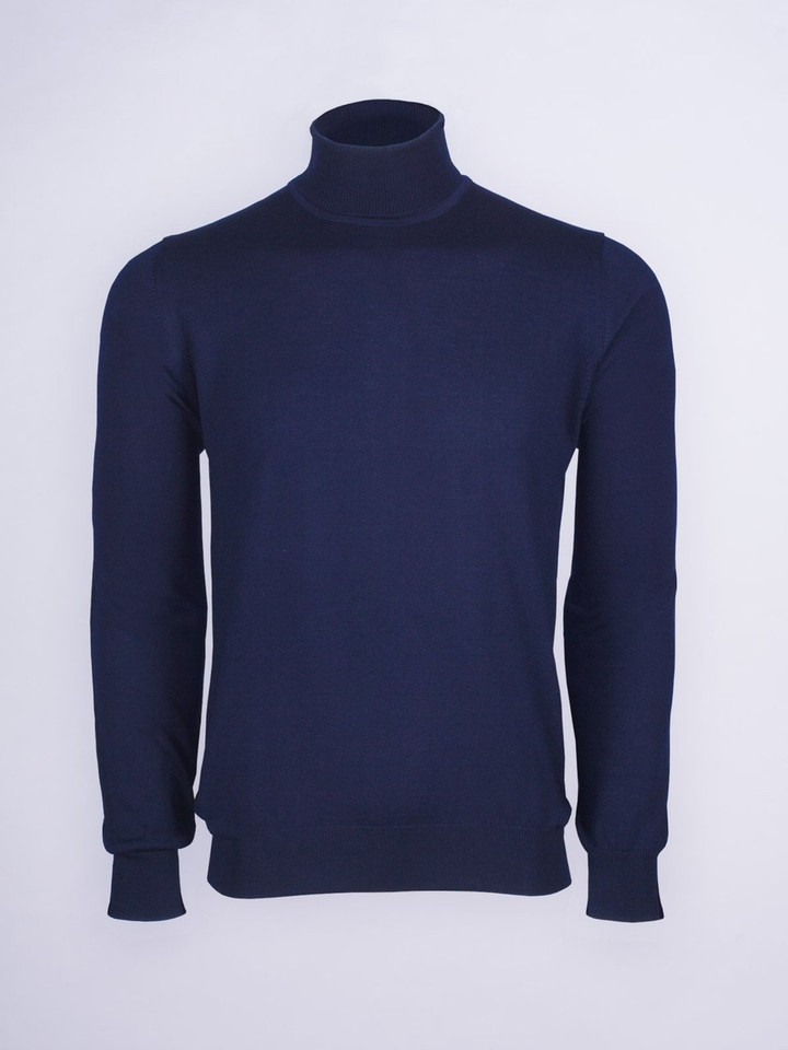 Navy Blue Merino Turtleneck Sweater | Peter Christian