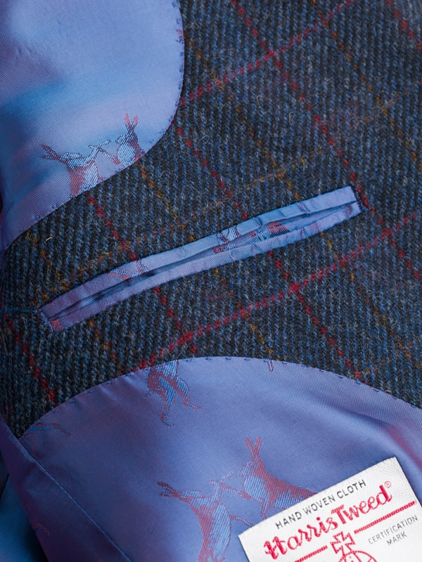 Men's Blue Harris Tweed Suit Silk Lining