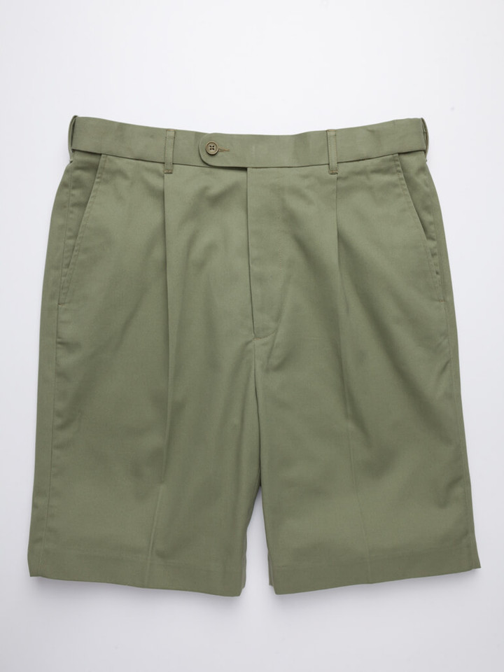Men's Green Cotton Pleated Dress Shorts