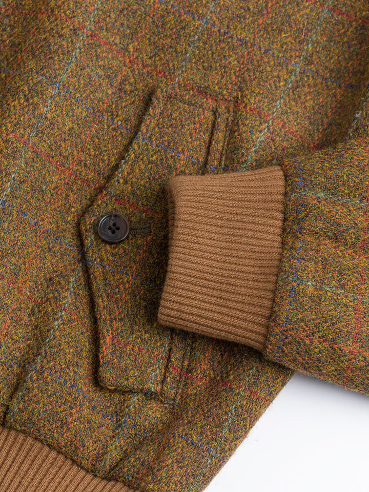 Ribbed Cuff on Amber Harris Tweed Harrington Jacket