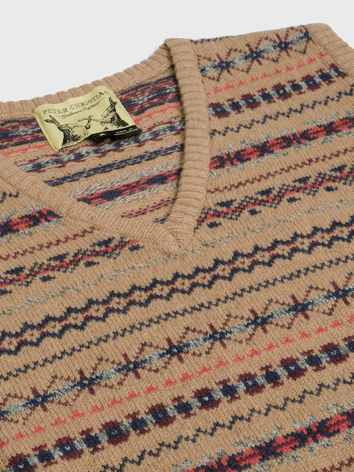 Caramel Lambswool Fairisle Slipover Neck