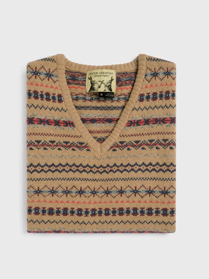 Caramel Lambswool Fairisle Slipover Folded