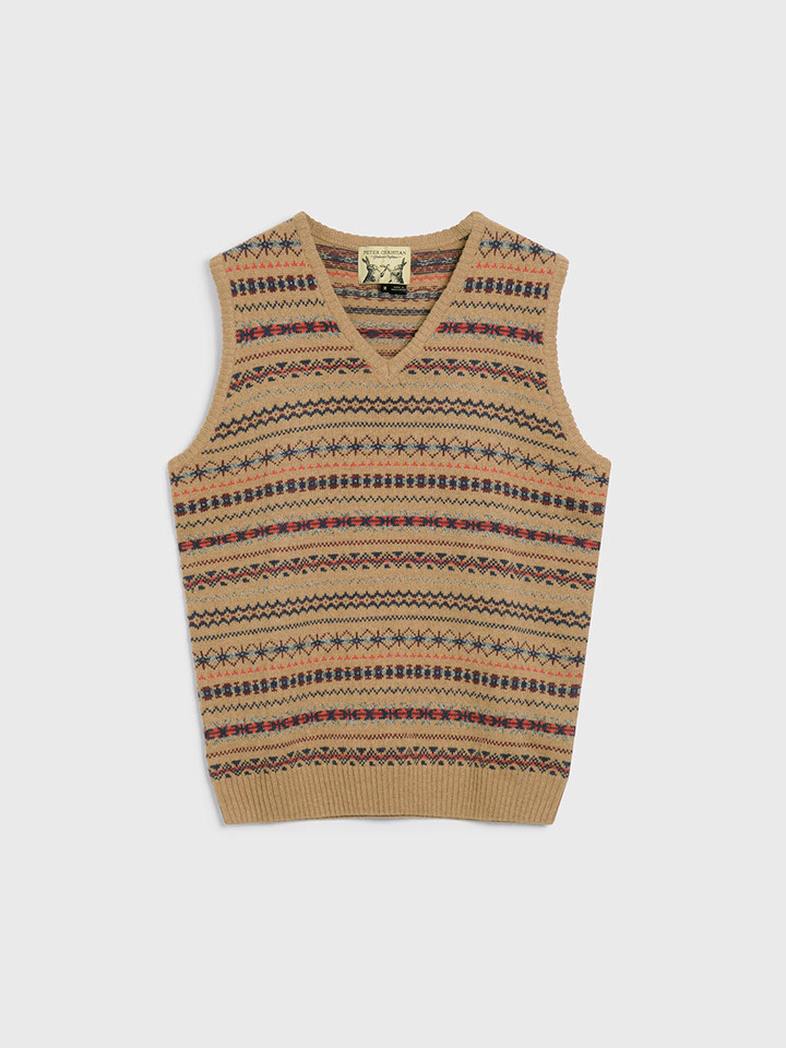 Caramel Lambswool Fairisle Slipover Flat