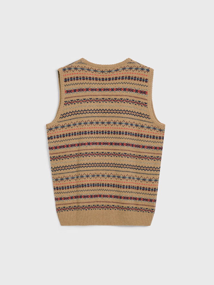 Caramel Lambswool Fairisle Slipover Back