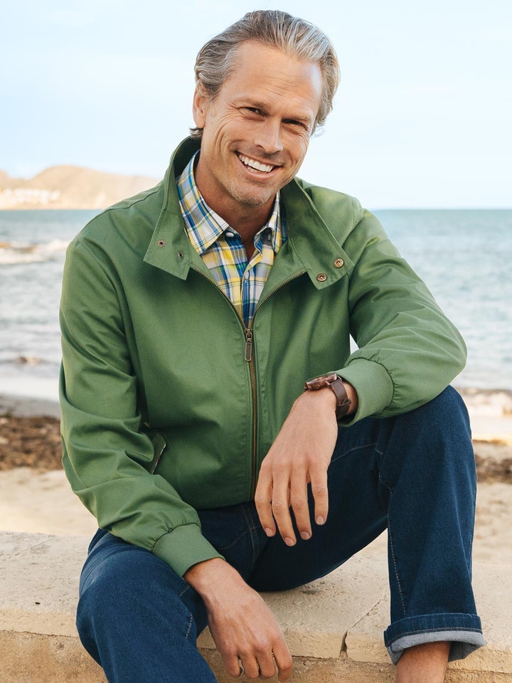 Men's Green Harrington Jacket On Model