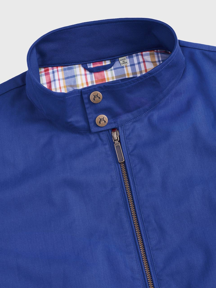 Men's Navy Blue Harrington Jacket Zipped Collar Closeup