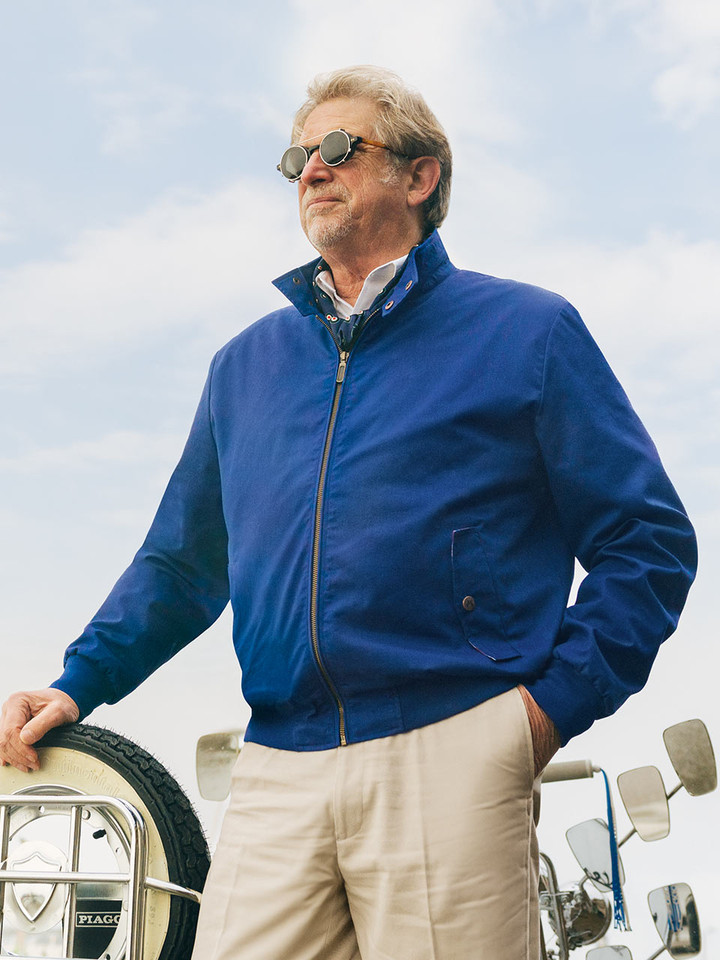 Men's Navy Blue Harrington Jacket on Lord Trousers Zipped