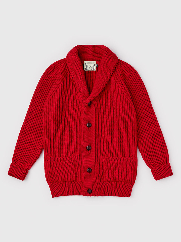 Men's Red Shawl Neck Cardigan