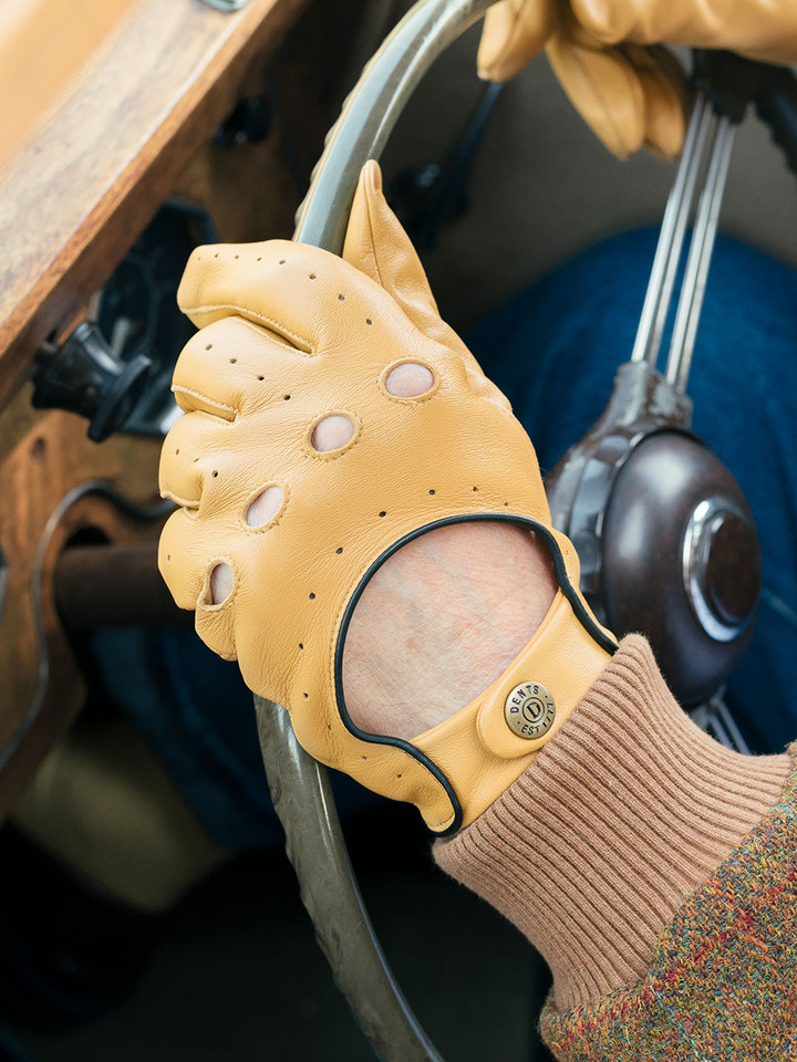 Men's Yellow Dents Leather Driving Gloves