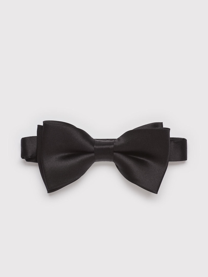 Black Pre-tied Plain Silk Bow Tie