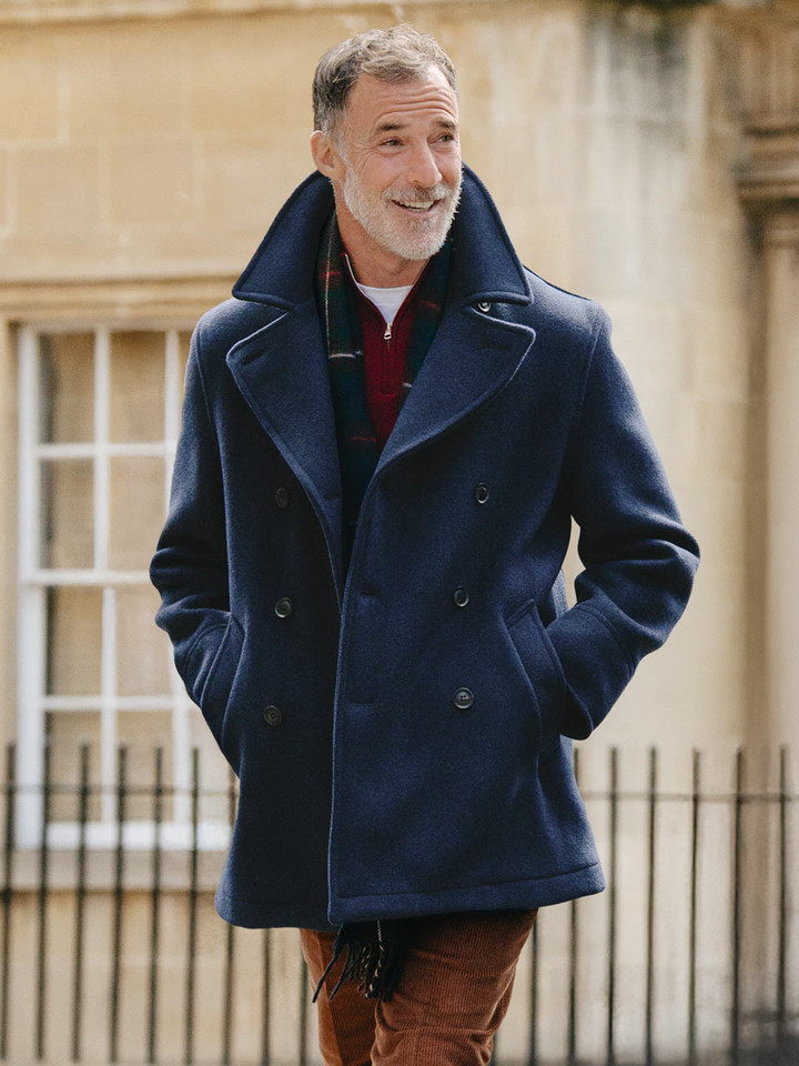Men's Wool Navy Portside Reefer Peacoat On Model