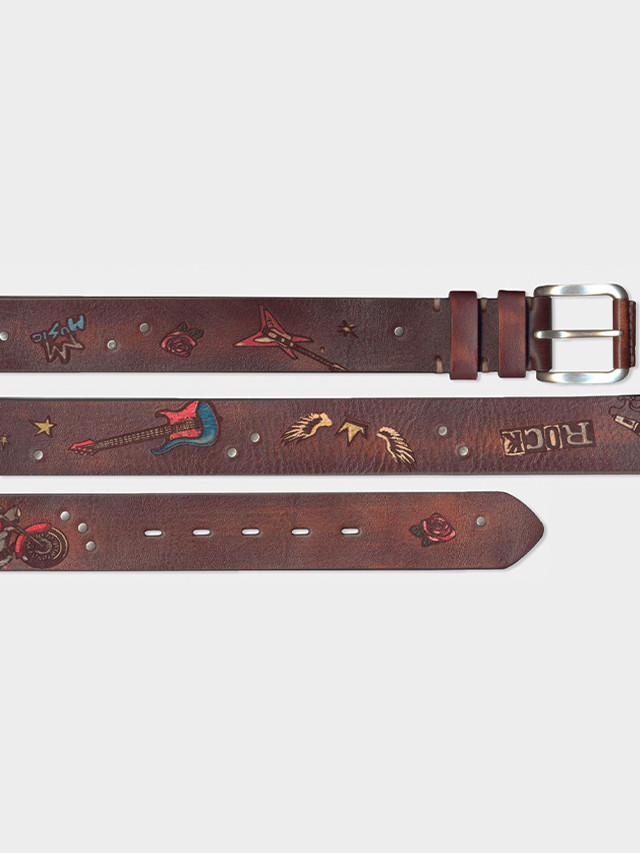 Mens Rockstar Hand Painted and Stitched Leather Belt
