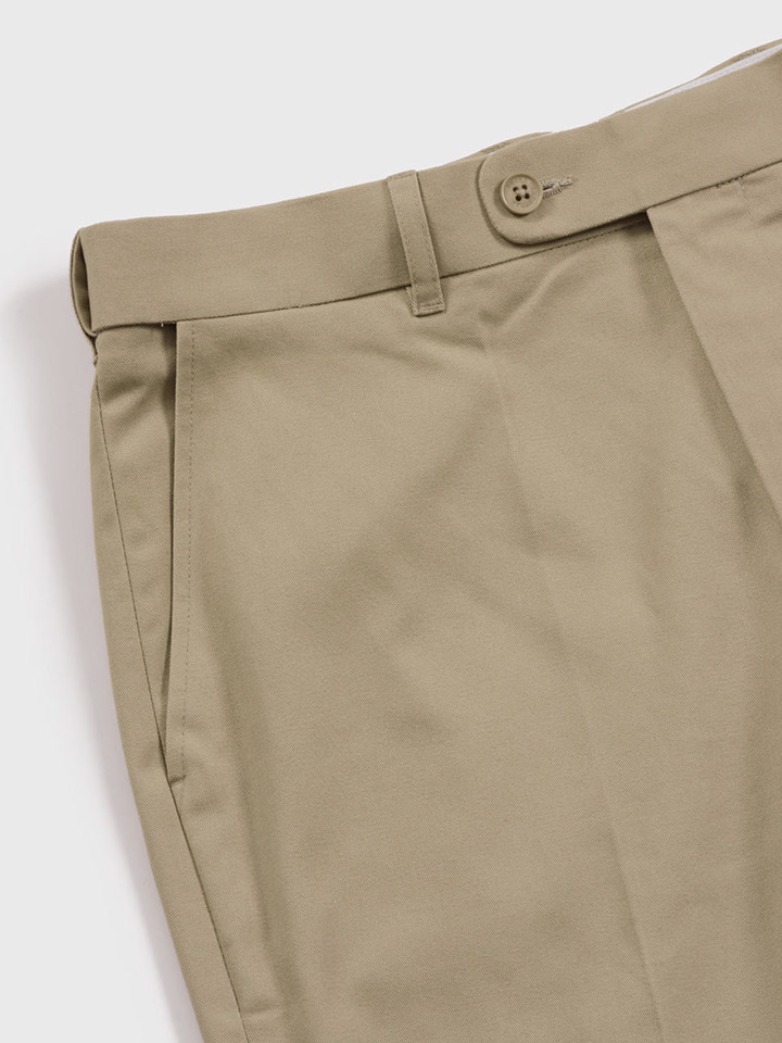 Men's Sand Flat Front Cotton Chino Pants Front Pocket
