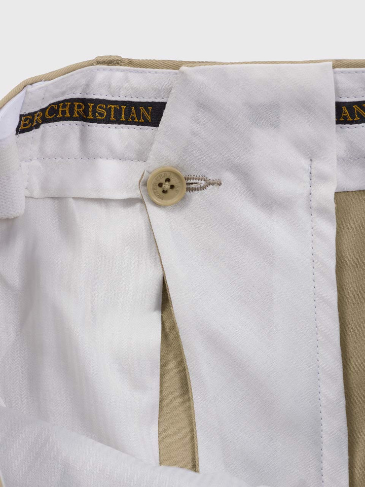 Men's Sand Flat Front Cotton Chino Pants Inside Button