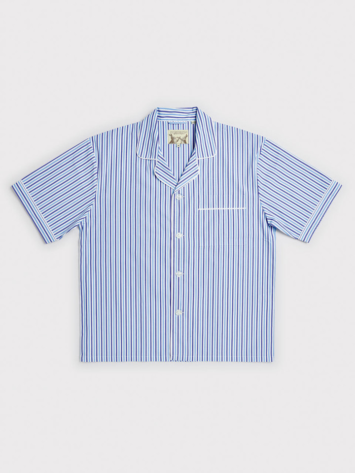 Mens Blue Striped Short Pajama Top Flat