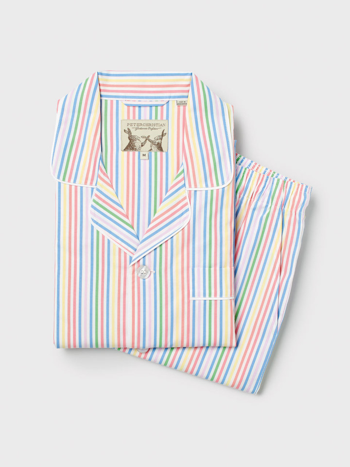 Mens Multicolored Striped Shorty Pajamas Flat Set