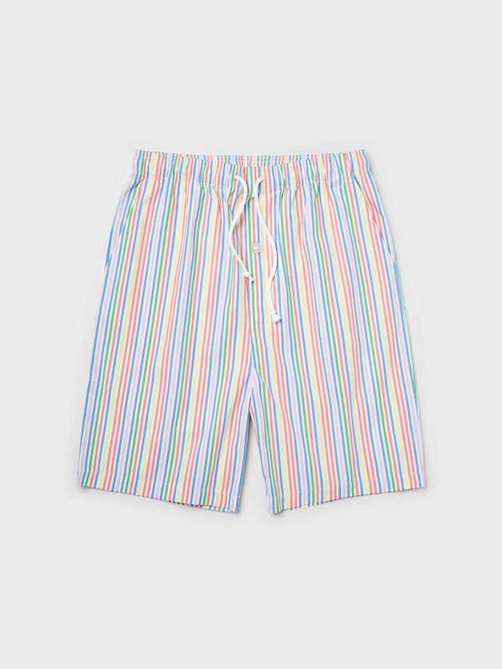 Mens Multicolored Striped Shorty Pajamas Flat Bottoms