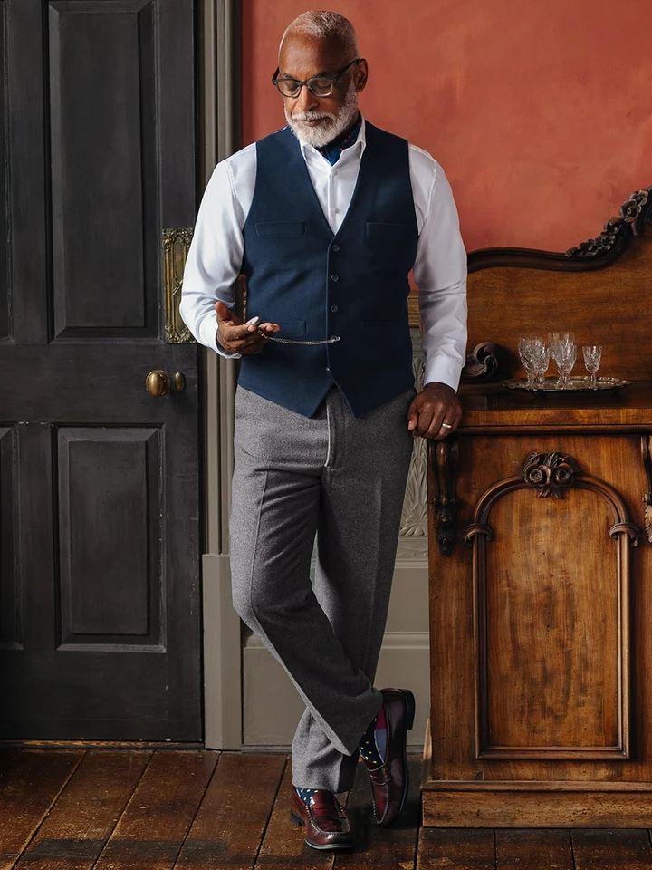 Mens Moleskin Vest Navy on Model